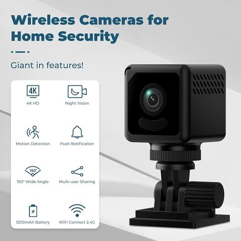 كاميرا Mini 2026 4K WiFi لاسلكية صغيرة محمولة HD Nanny Cam مع كشف الحركة وتخزين سحابي وSD ورؤية ليلية وزاوية واسعة ولا تحتاج إلى كاميرات WiFi وكاميرات أمان صغيرة للمنزل والطفل في الأماكن المغلقة والخارجية in Kuwait