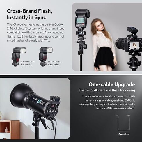 جهاز استقبال Godox XR XR-C/N TTL اللاسلكي لفلاش Canon/Nikon، التحكم في الغالق عن بعد عبر X3Pro، نطاق 100 متر، بطارية 1270 مللي أمبير، جهاز استقبال شاشة ملونة 0.96 بوصة لفلاش كاميرا Canon/Nikon in Kuwait
