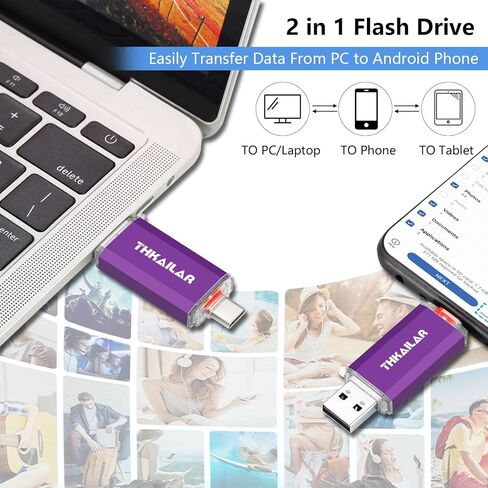 THKAILAR 32GB USB C Flash Drive 5 Pack، 2 في 1 ثنائي USB-A & Type-C محرك أقراص الإبهام USB 3.0، محرك أقراص فلاش عالي السرعة USB C لأجهزة iPhone 15/16، Android، Mac، PC، PS4، التوصيل والتشغيل، تصميم متين وصغير الحجم in Kuwait