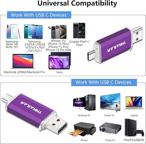 THKAILAR 32GB USB C Flash Drive 5 Pack، 2 في 1 ثنائي USB-A & Type-C محرك أقراص الإبهام USB 3.0، محرك أقراص فلاش عالي السرعة USB C لأجهزة iPhone 15/16، Android، Mac، PC، PS4، التوصيل والتشغيل، تصميم متين وصغير الحجم in Kuwait