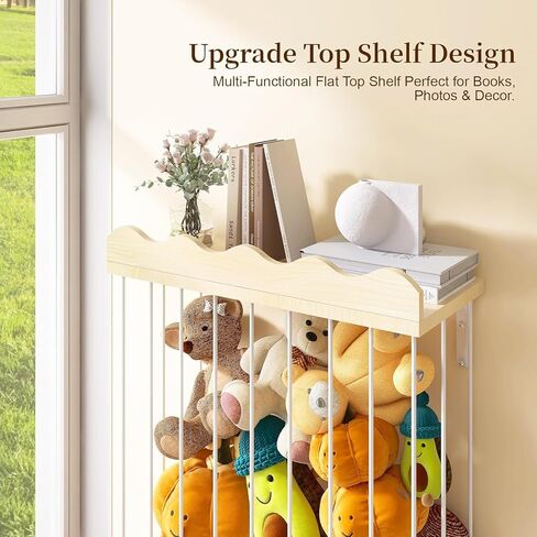 Adjustable Stuffed Animal Storage with Shelf (Patented) - Large Wooden Hanging Plush Toy Organizer - Corner Stuffy Animals Hammock Net Holder for Kids Room, Nursery, Bedroom in Kuwait
