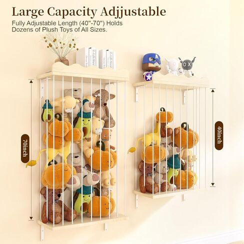 Adjustable Stuffed Animal Storage with Shelf (Patented) - Large Wooden Hanging Plush Toy Organizer - Corner Stuffy Animals Hammock Net Holder for Kids Room, Nursery, Bedroom in Kuwait