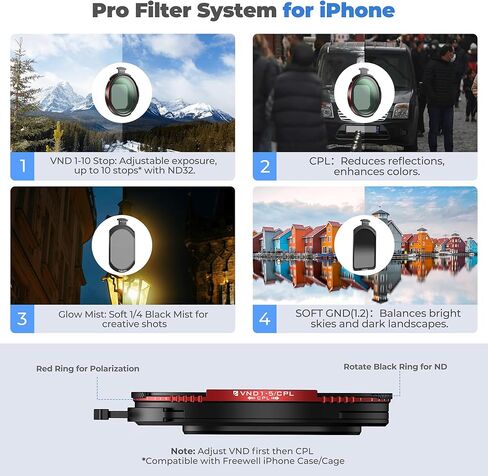FREEWELL Pro Filmmaker Case and Pro Magnetic Filter Hybrid 1 to 10 Stop VND/CPL Kit Compatible with iPhone 17 Pro Max in Kuwait