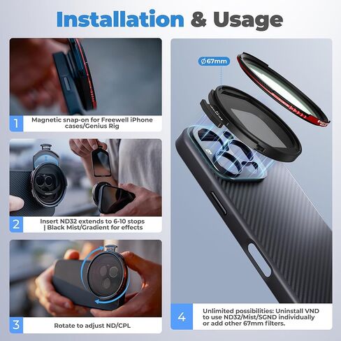 FREEWELL Pro Filmmaker Case and Pro Magnetic Filter Hybrid 1 to 10 Stop VND/CPL Kit Compatible with iPhone 17 Pro Max in Kuwait