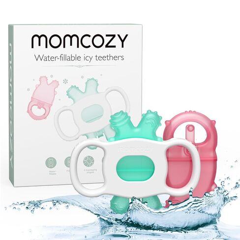 Momcozy Baby Teether Toys | Food Grade Silicone Teething Relief 0-6 Months | Toy 6-12 Months | Baby Essential | Yellow and Blue in Kuwait
