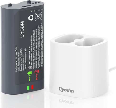 UYODM 2 حزمة بطارية بديلة 6100 مللي أمبير في الساعة مع محطة شحن للوحة مفاتيح فيديو myQ Smart Garage، شاحن مزدوج المنفذ للوحة مفاتيح فيديو myQ فقط in Kuwait