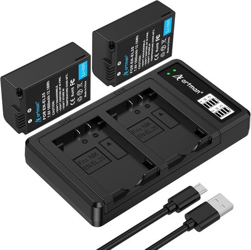 Artman EN-EL25 EN-EL25A بطارية 1600 مللي أمبير في الساعة 2 حزمة وشاحن USB-C LCD مزدوج متوافق مع كاميرا Nikon Z50II، Z50، Z30، بطارية ZFC 4241، شاحن MH-32 in Kuwait