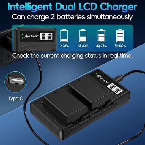 Artman EN-EL25 EN-EL25A بطارية 1600 مللي أمبير في الساعة 2 حزمة وشاحن USB-C LCD مزدوج متوافق مع كاميرا Nikon Z50II، Z50، Z30، بطارية ZFC 4241، شاحن MH-32 in Kuwait