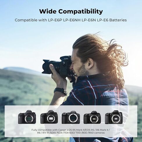 شاحن بطارية K&F CONCEPT LP-E6P، بطارية 2400 مللي أمبير في الساعة R6 Mark III متوافقة مع كاميرات Canon R6 Mark II III، R5 Mark II، R5 R6 R7، 5D 6D 7D Mark II in Kuwait