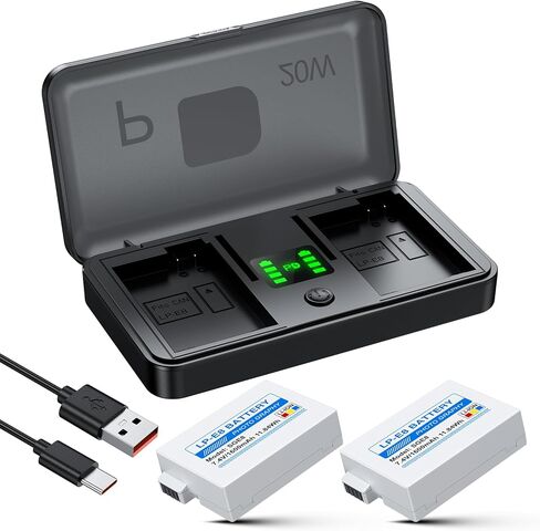 LP-E8 Battery 1600mAh (2-Pack) with PD 20W USB Fast Charger & LED Display, Set for Canon Rebel T2i, T3i, T4i, T5i, 550D, 600D, 650D, 700D, Kiss X4, X5, X6, X6i, X7i, Rechargeable Batteries Case in Kuwait