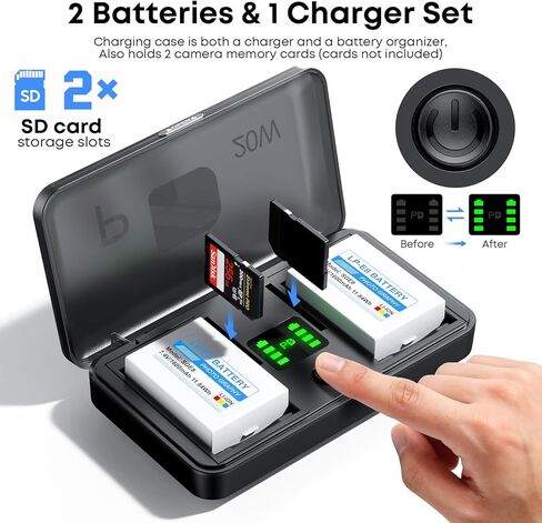 LP-E8 Battery 1600mAh (2-Pack) with PD 20W USB Fast Charger & LED Display, Set for Canon Rebel T2i, T3i, T4i, T5i, 550D, 600D, 650D, 700D, Kiss X4, X5, X6, X6i, X7i, Rechargeable Batteries Case in Kuwait