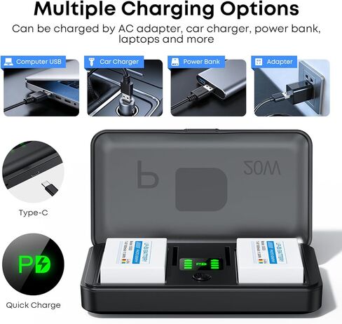 LP-E8 Battery 1600mAh (2-Pack) with PD 20W USB Fast Charger & LED Display, Set for Canon Rebel T2i, T3i, T4i, T5i, 550D, 600D, 650D, 700D, Kiss X4, X5, X6, X6i, X7i, Rechargeable Batteries Case in Kuwait