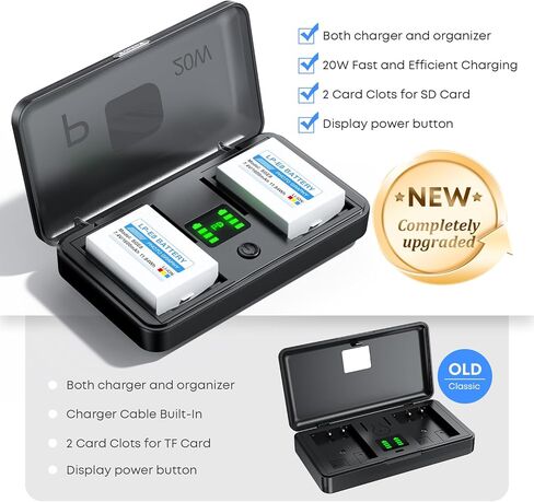 LP-E8 Battery 1600mAh (2-Pack) with PD 20W USB Fast Charger & LED Display, Set for Canon Rebel T2i, T3i, T4i, T5i, 550D, 600D, 650D, 700D, Kiss X4, X5, X6, X6i, X7i, Rechargeable Batteries Case in Kuwait