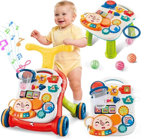 AuntyFey Baby Walker, 3 in 1 Push Walker for Baby Girls Boys, Baby Walking Toy for 1 Year Old Learning to Walk, Sit to Stand Baby Walker Push Toy for Girl 12 Months, Red in Saudi Arabia