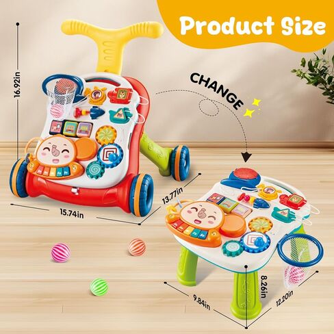 AuntyFey Baby Walker, 3 in 1 Push Walker for Baby Girls Boys, Baby Walking Toy for 1 Year Old Learning to Walk, Sit to Stand Baby Walker Push Toy for Girl 12 Months, Red in Saudi Arabia