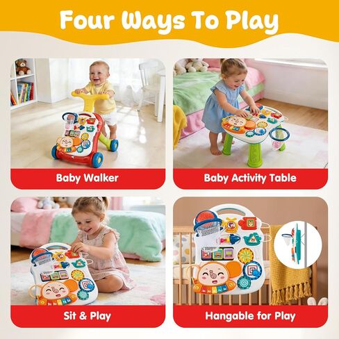 AuntyFey Baby Walker, 3 in 1 Push Walker for Baby Girls Boys, Baby Walking Toy for 1 Year Old Learning to Walk, Sit to Stand Baby Walker Push Toy for Girl 12 Months, Red in Saudi Arabia
