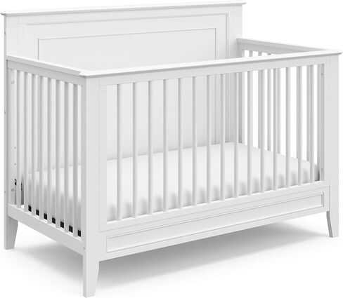 Storkcraft Solstice 5-In-1 Convertible Crib – GREENGUARD Gold Certified, Converts to Toddler Bed and Full-Size Bed, Fits Standard Full-Size Crib Mattress, Adjustable Mattress Support Base (Black) in Kuwait