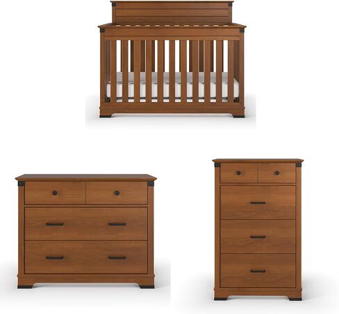 Child Craft Redmond 3-Piece Nursery Set, Includes 4-in-1 Convertible Crib, Dresser, and Chest (Coach Cherry) in Kuwait