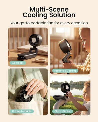 GROWNSY Portable Stroller Fan with Clip | Foldable Mini Fan for Carrier | Small Handheld Fan with Soft Night Light | Rechargeable 4-Speed Personal Fan for Travel/Desk/Bed/Backpack/Car Seat in Kuwait