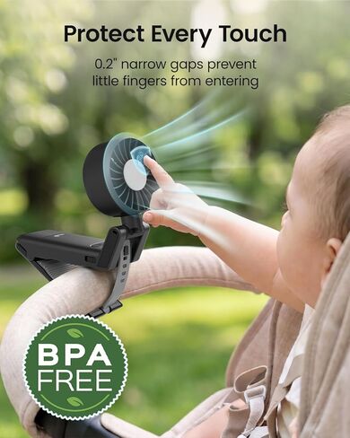 GROWNSY Portable Stroller Fan with Clip | Foldable Mini Fan for Carrier | Small Handheld Fan with Soft Night Light | Rechargeable 4-Speed Personal Fan for Travel/Desk/Bed/Backpack/Car Seat in Kuwait