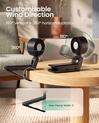 GROWNSY Portable Stroller Fan with Clip | Foldable Mini Fan for Carrier | Small Handheld Fan with Soft Night Light | Rechargeable 4-Speed Personal Fan for Travel/Desk/Bed/Backpack/Car Seat in Kuwait