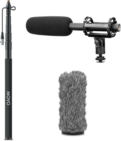 طقم ميكروفون Movo XLR Shotgun & Boom Pole - حزمة تسجيل الصوت للموقع الاحترافي مع ميكروفون Shotgun وBoompole مع كابل XLR داخلي لصناعة الأفلام، ENG، وبث الصوت in Kuwait