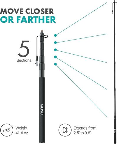 طقم ميكروفون Movo XLR Shotgun & Boom Pole - حزمة تسجيل الصوت للموقع الاحترافي مع ميكروفون Shotgun وBoompole مع كابل XLR داخلي لصناعة الأفلام، ENG، وبث الصوت in Kuwait