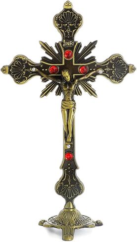 KOMI 9 Inch Metal Crucifix Standing Cross Catholic Jesus Christ Table Home Altar Decor Religious Gifts in Kuwait