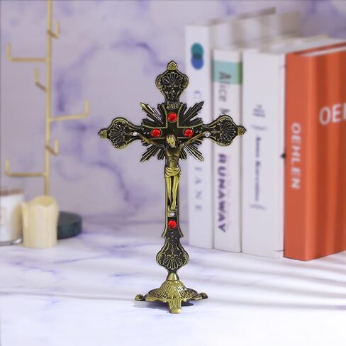KOMI 9 Inch Metal Crucifix Standing Cross Catholic Jesus Christ Table Home Altar Decor Religious Gifts in Kuwait