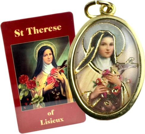 Westmon Works St Therese Medal Italian Metal Medallion with USA Made Laminated Holy Card in Kuwait