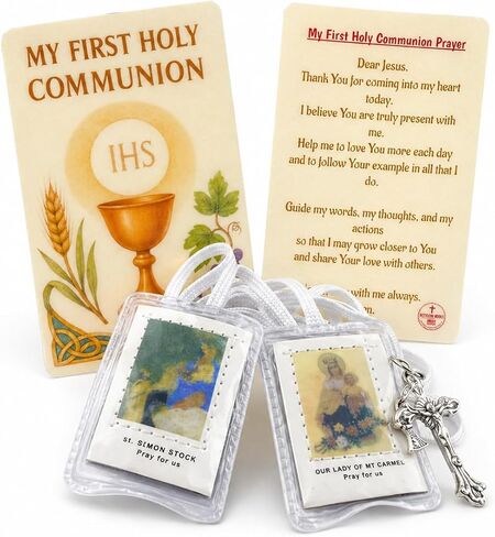 مجموعة Westmon Works First Communion Scapular Set لملحقاتها البيضاء المغلفة مع بطاقة الصلاة المقدسة المصنوعة في الولايات المتحدة الأمريكية in Kuwait