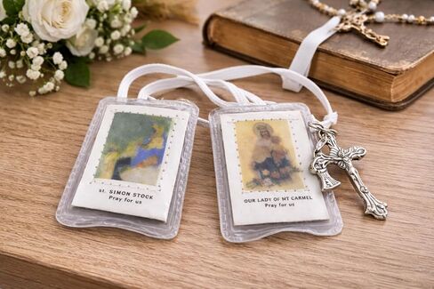 مجموعة Westmon Works First Communion Scapular Set لملحقاتها البيضاء المغلفة مع بطاقة الصلاة المقدسة المصنوعة في الولايات المتحدة الأمريكية in Kuwait