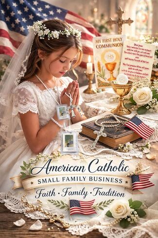 مجموعة Westmon Works First Communion Scapular Set لملحقاتها البيضاء المغلفة مع بطاقة الصلاة المقدسة المصنوعة في الولايات المتحدة الأمريكية in Kuwait