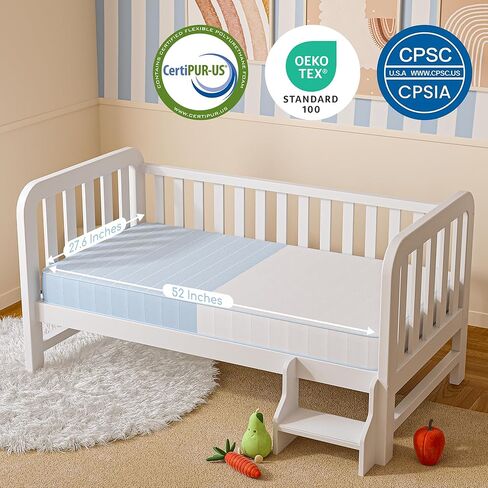TeQsli Crib Mattress, Breathable Memory Foam Toddler Mattress, with Removable Machine Washable Cover, Fits Standard Baby & Toddler Bed (52" x27.6" x4.5") in Kuwait