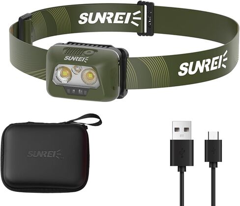 SUNREI مصباح أمامي قابل لإعادة الشحن 500 لومن، CREE LED، بطارية 2200 مللي أمبير في الساعة، مستشعر حركة، تعتيم بدون خطوات، IPX6 مقاوم للماء، 6 أوضاع إضاءة، نوع C، ضوء رأس خارجي خفيف الوزن للتخييم والمشي لمسافات طويلة والجري in Kuwait