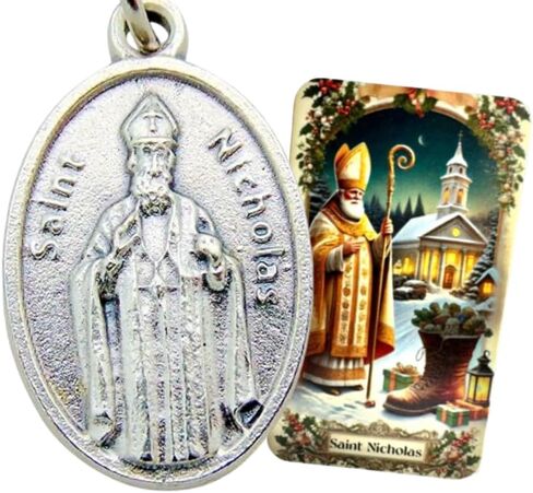 مجموعة ميدالية Westmon Works St Nicholas ميدالية معدنية إيطالية للقديس الراعي مع بطاقة مقدسة مصنوعة في الولايات المتحدة الأمريكية in Kuwait