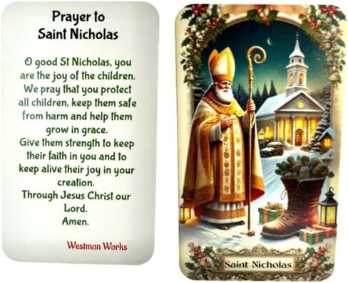 مجموعة ميدالية Westmon Works St Nicholas ميدالية معدنية إيطالية للقديس الراعي مع بطاقة مقدسة مصنوعة في الولايات المتحدة الأمريكية in Kuwait