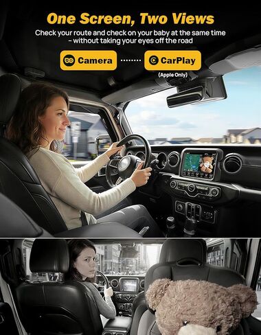 كاميرا سيارة للأطفال من JOYTUTUS مع محول CarPlay اللاسلكي، شاشة عرض المقعد الخلفي بدقة 1080 بكسل عالية الدقة على شاشة السيارة، شاشة سيارة الطفل للأطفال بعرض 150 درجة، شاشة خلفية مواجهة أساسيات هدايا الدش للحيوانات الأليفة in Kuwait
