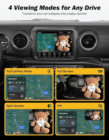 كاميرا سيارة للأطفال من JOYTUTUS مع محول CarPlay اللاسلكي، شاشة عرض المقعد الخلفي بدقة 1080 بكسل عالية الدقة على شاشة السيارة، شاشة سيارة الطفل للأطفال بعرض 150 درجة، شاشة خلفية مواجهة أساسيات هدايا الدش للحيوانات الأليفة in Kuwait