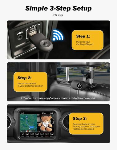 كاميرا سيارة للأطفال من JOYTUTUS مع محول CarPlay اللاسلكي، شاشة عرض المقعد الخلفي بدقة 1080 بكسل عالية الدقة على شاشة السيارة، شاشة سيارة الطفل للأطفال بعرض 150 درجة، شاشة خلفية مواجهة أساسيات هدايا الدش للحيوانات الأليفة in Kuwait