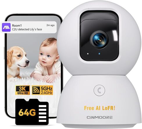 5G Security Camera Indoor 3-Pack, No-Monthly-Fee AI Tracking Facial Recognition, 3K Pet/Dog Camera with Speaker/Phone App, PTZ WiFi Baby Monitor Cameras for Home Security, 0-Glow Night Vision in Saudi Arabia