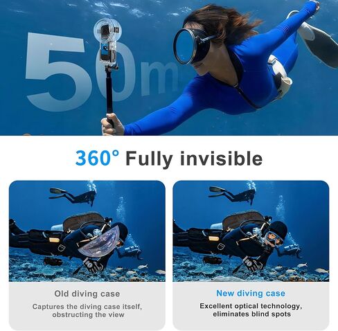 حافظة غوص غير مرئية من OKFUN لـ Insta 360 X5 حافظة مضادة للماء 50M/164FT تحت الماء لغطاء واقي x5 X5 ملحقات للغوص وركوب الأمواج والسباحة والتزلج in Kuwait