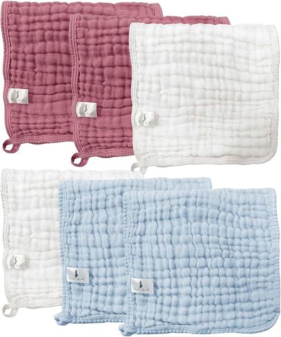 6 Pack Organic Cotton Muslin Burp Cloths 100% Cotton Muslin Cloths Large 20''x10'' Extra Soft and Absorbent Baby Burping Cloth 6-Layer Ultra-Absorbent - Pink in Kuwait