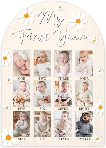 My First Year Photo Board, Daisy Baby's First Year Photo Frame 12 Monthly Milestone Picture Frame, Gift for Newborn Baby 1st Birthday Memories Nursery Decoration -04 in Kuwait