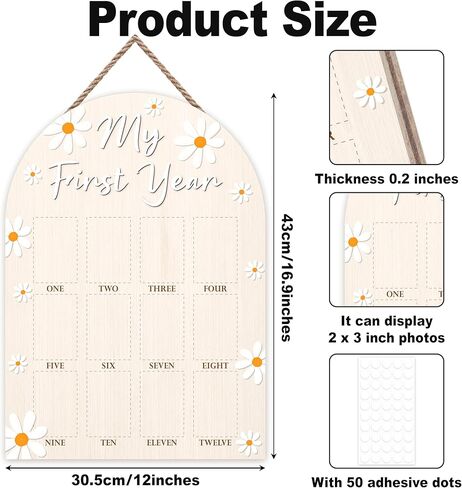 My First Year Photo Board, Daisy Baby's First Year Photo Frame 12 Monthly Milestone Picture Frame, Gift for Newborn Baby 1st Birthday Memories Nursery Decoration -04 in Kuwait