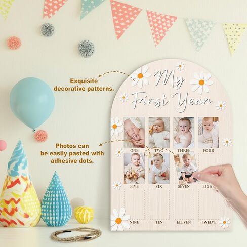My First Year Photo Board, Daisy Baby's First Year Photo Frame 12 Monthly Milestone Picture Frame, Gift for Newborn Baby 1st Birthday Memories Nursery Decoration -04 in Kuwait
