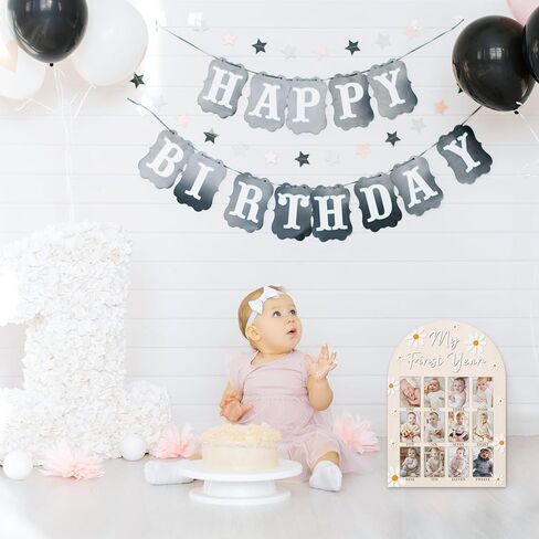My First Year Photo Board, Daisy Baby's First Year Photo Frame 12 Monthly Milestone Picture Frame, Gift for Newborn Baby 1st Birthday Memories Nursery Decoration -04 in Kuwait