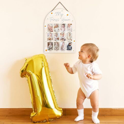 My First Year Photo Board, Daisy Baby's First Year Photo Frame 12 Monthly Milestone Picture Frame, Gift for Newborn Baby 1st Birthday Memories Nursery Decoration -04 in Kuwait