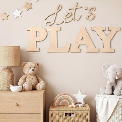 Kigley 17 Inch Let's Play Nursery Sign Wooden Playroom Wall Decor Let's Play Playroom Wall Plaques Decoration for Kids Toddler Nursery Room Home Classroom Decor in Kuwait
