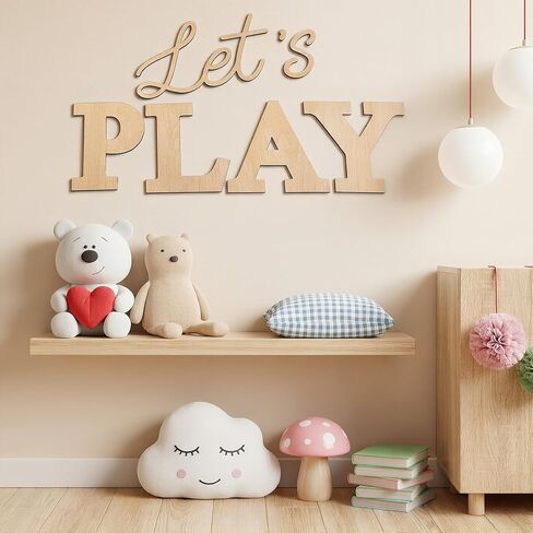 Kigley 17 Inch Let's Play Nursery Sign Wooden Playroom Wall Decor Let's Play Playroom Wall Plaques Decoration for Kids Toddler Nursery Room Home Classroom Decor in Kuwait